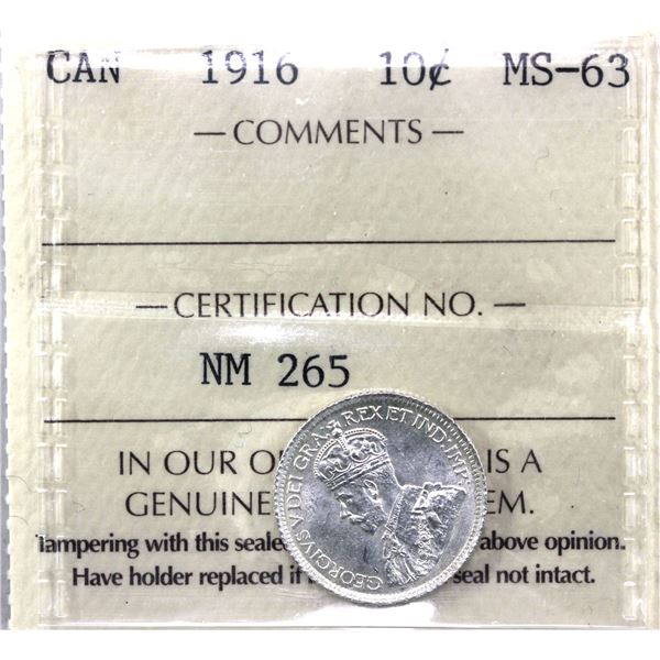 10-cent 1916 ICCS Certified MS-63