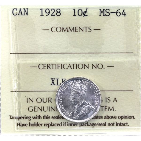 10-cent 1928 ICCS Certified MS-64