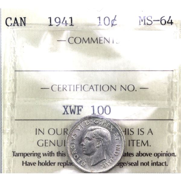 10-cent 1941 ICCS Certified MS-64