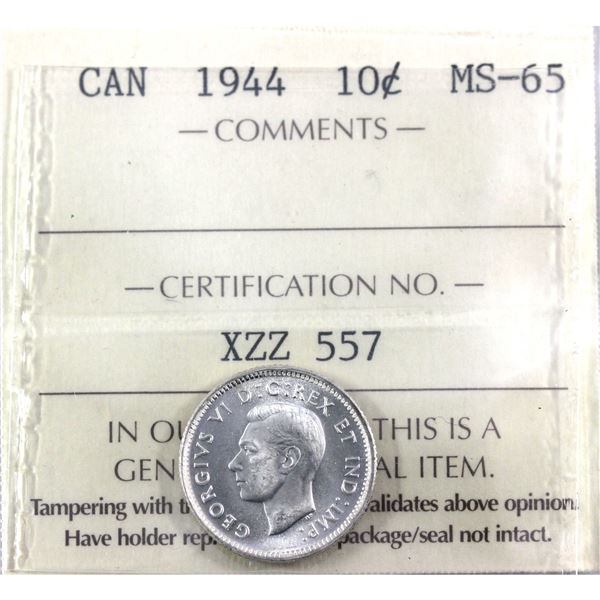 10-cent 1944 ICCS Certified MS-65