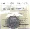 Image 1 : 25-cent 1872H Obverse 2 Die Break A (Looks like an Inverted "A" variety) ICCS Certified VG-10. Scarc