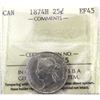 Image 1 : 25-cent 1874H ICCS Certified  EF-45. A bright attractive coin with mint luster throughout the margin