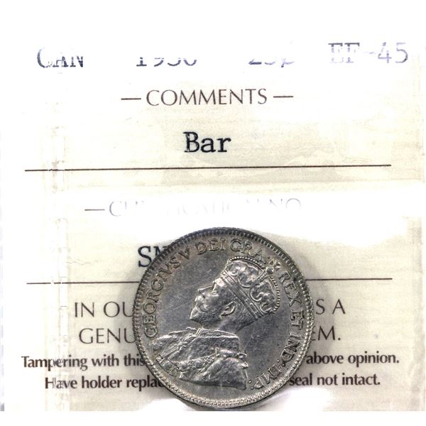 25-cent 1936 Bar ICCS Certified EF-45