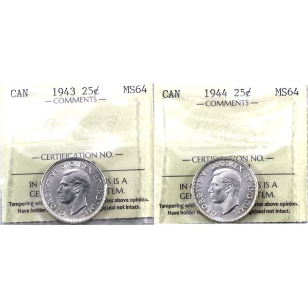 25-cent 1943 & 1944 both  ICCS Certified MS-64.