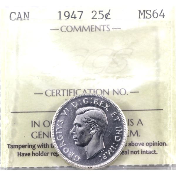 25-cent 1947 ICCS Certified MS-64