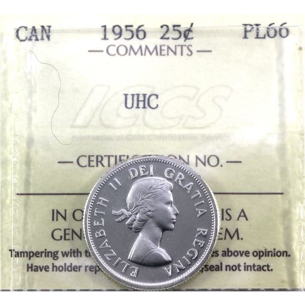 25-cent 1956 ICCS Certified PL-66 Ultra Heavy Cameo!  Exceptional Eye appeal.