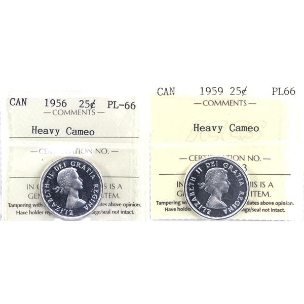 25-cent 1956 & 1959 ICCS Certified PL-66 Heavy Cameo. 2pcs