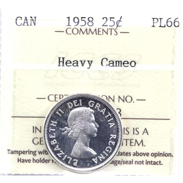 25-cent 1958 ICCS Certified PL-66; Heavy  Cameo