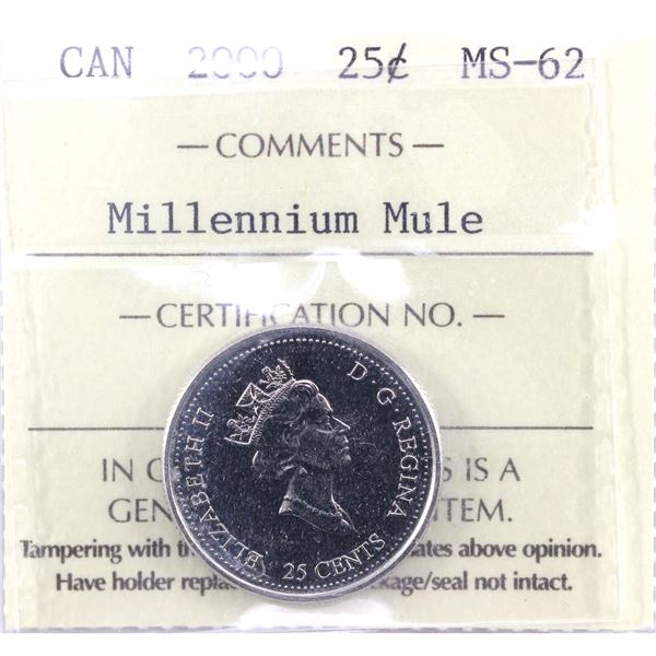 25-cent 2000 Millennium Mule ICCS Certified MS-62