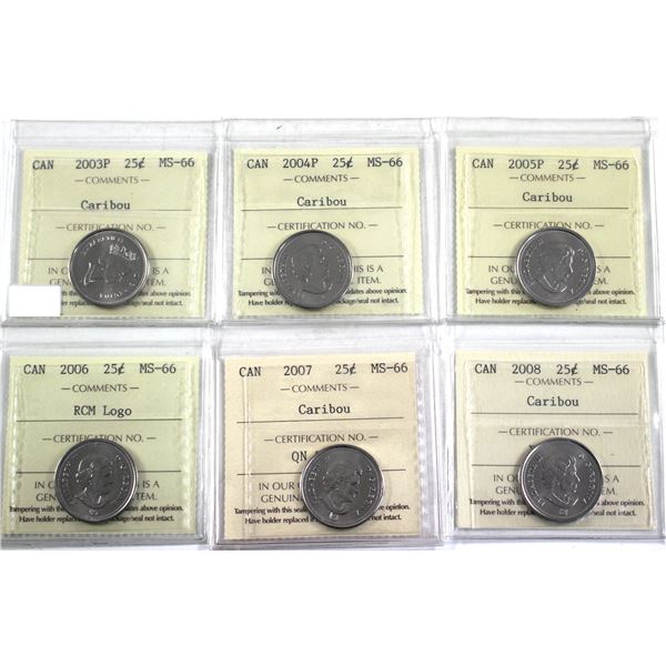 25-cent 2003P OE, 2004P,2005P, 2006 RCM Logo, 2007 & 2008 ICCS Certified MS-66. 6pcs