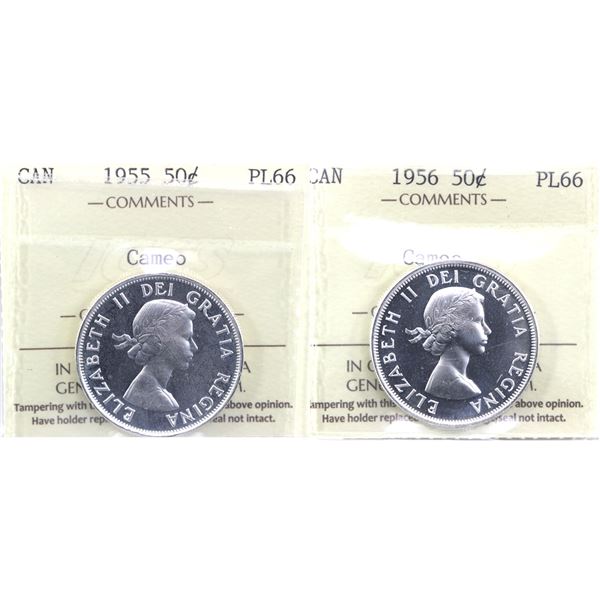 50-cent 1955 & 1956 Canada 50-cent ICCS Certified PL-66. 2pcs