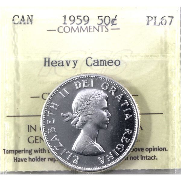 50-cent 1959 ICCS Certified PL-67 Heavy Cameo! Choice Eye appeal.