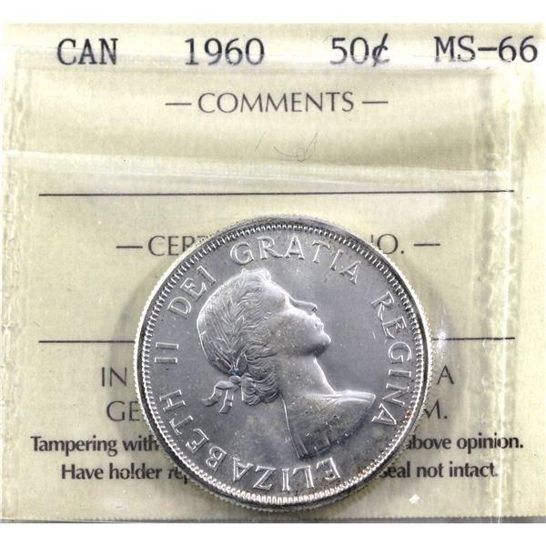 50-cent 1960 ICCS Certified MS-66! High Mint state Grade, Attractive cartwheel luster.