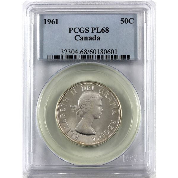 50-cent 1961 PCGS Certified PL-68! TOP GRADE! Coin has light to medium Cameo. *POP Under 5!* Certifi