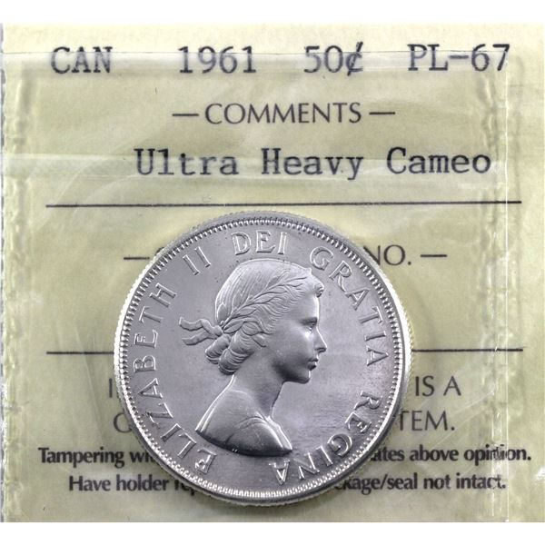 50-cent 1961 ICCS Certified PL-67 ULTRA HEAVY CAMEO! TOP GRADE!