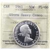 Image 1 : 50-cent 1961 ICCS Certified PL-66 ULTRA HEAVY CAMEO! Full white mirror coin with exception eye appea