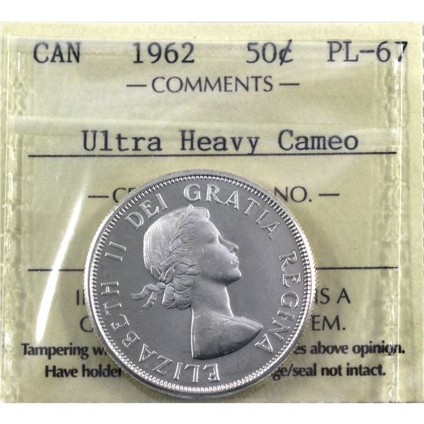 50-cent 1962 ICCS Certified PL-67 Ultra Heavy Cameo! TOP GRADE!