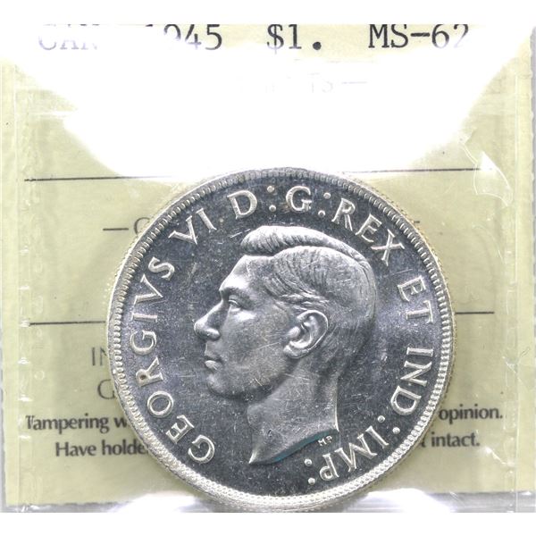 Silver $1 1945 5/5 ICCS Certified MS-62.