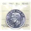Image 1 : Silver $1 1947 Blunt 7, ICCS Certified MS-63. A Full White coin free of any distracting features