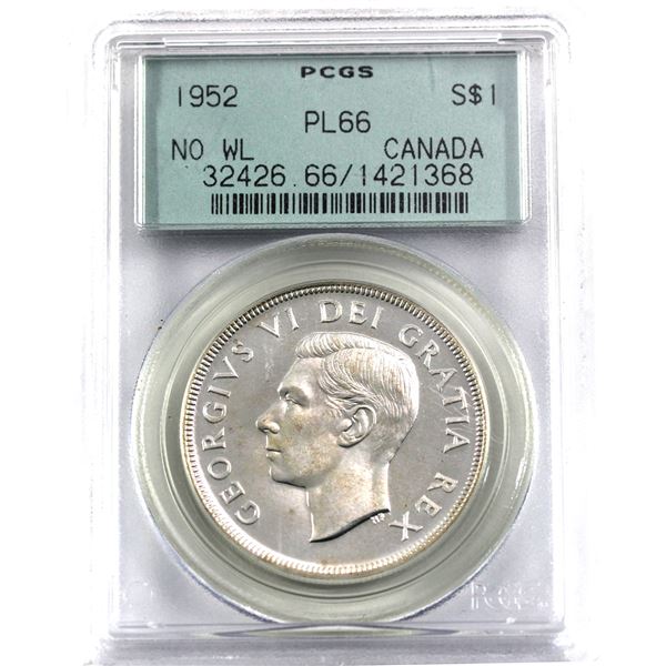 Silver $1 1952 NWL PCGS Certified PL-66! Coin exhibits Medium Cameo accents throughout, in vintage s