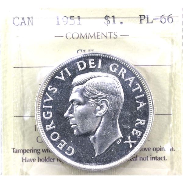 Silver $1 1951 SWL ICCS Certified PL-66.