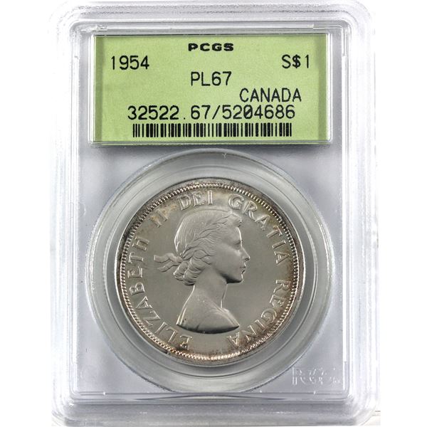 Silver $1 1954 PCGS Certified PL-67! Coin exhibits some light cameo.  Tied for Highest grade by PCGS