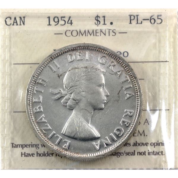 Silver $1 1954 ICCS Certified PL-65 Heavy Cameo!