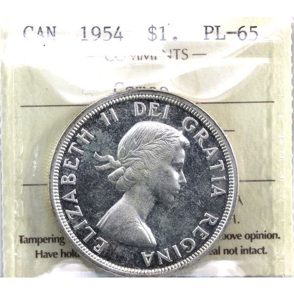 Silver $1 1954 ICCS Certified PL-65 Cameo!