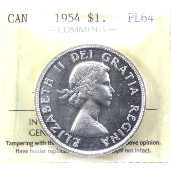 Silver $1 1954 ICCS Certified PL-64 Cameo!