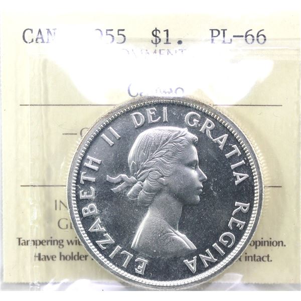 Silver $1 1955 ICCS Certified PL-66 Heavy Cameo.