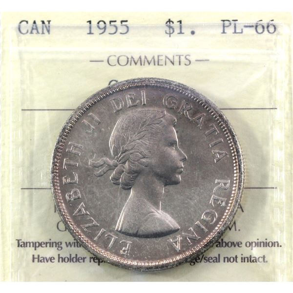 Silver $1 1955 ICCS Certified PL-66  Cameo!  Attractive rose gold toning.