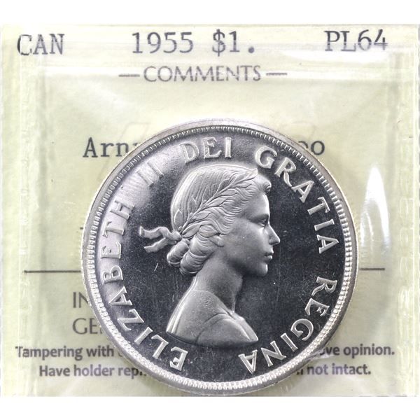 Silver $1 1955 Arnprior ICCS Certified PL-64 Cameo!