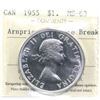 Image 1 : Silver $1 1955 Arnprior with Die Breaks, ICCS Certified MS-63. A nice Brilliant example of this vari