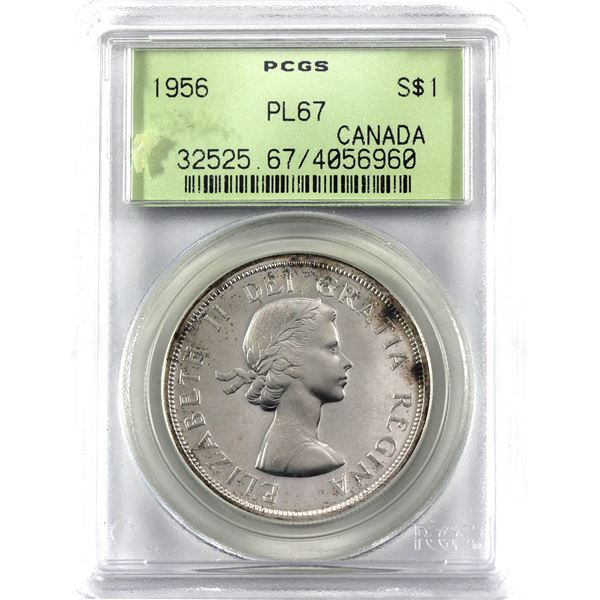 Silver $1 1956 PCGS Certified PL-67. An Attractive high grade coin with light to medium Cameo accent