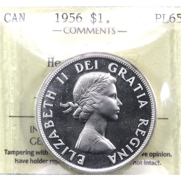 Silver $1 1956 ICCS Certified PL-65  Heavy Cameo