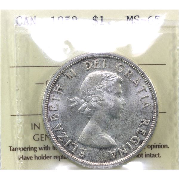 Silver $1 1958 ICCS Certified MS-65.