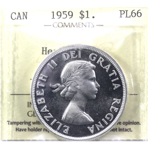 Silver $1 1959 ICCS Certified PL-66 Heavy Cameo!