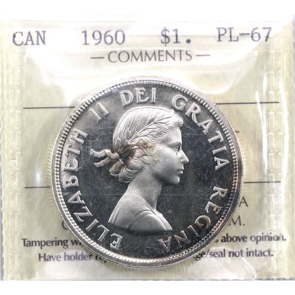 Silver $1 1960 ICCS Certified PL-67 Cameo.