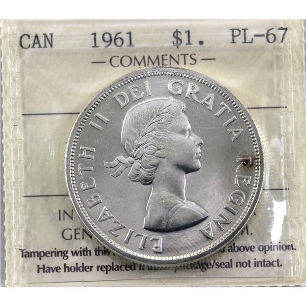 Silver $1 1961 ICCS Certified PL-67 Cameo!  *High Grade!