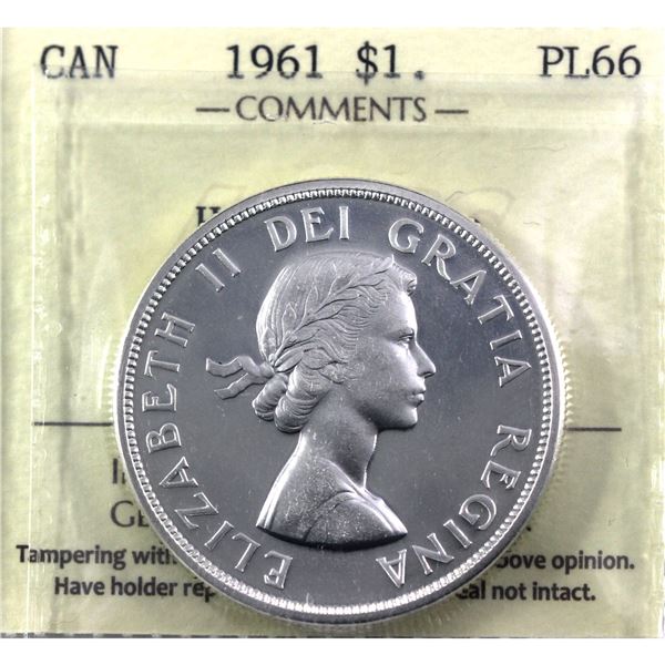 Silver $1 1961 ICCS Certified PL-66 Heavy Cameo!