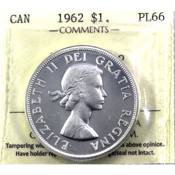 Silver $1 1962 ICCS Certified PL-66 Heavy Cameo!