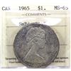 Image 1 : Silver $1 1965 Small Beads Blunt 5 (V2) ICCS Certified MS-65.