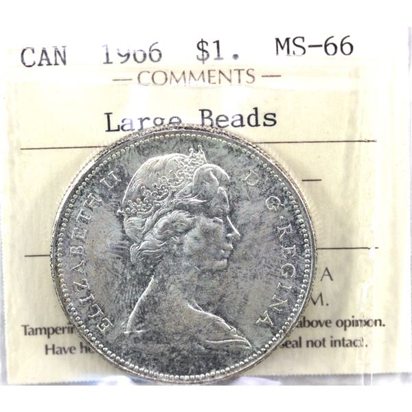 Silver $1 1966 Large Beads ICCS Certified MS-66.