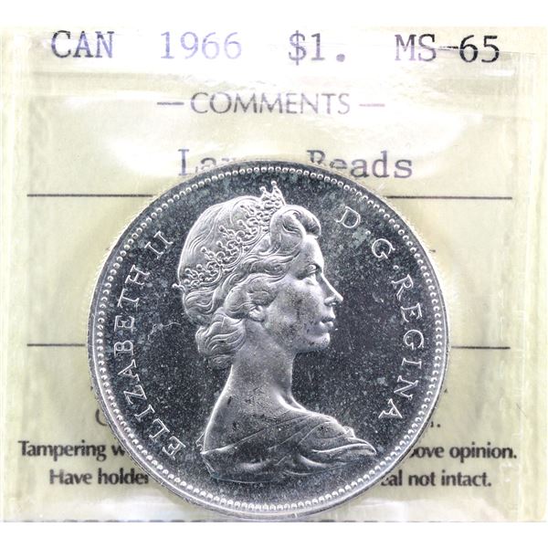 Silver $1 1966 Large Beads ICCS Certified MS-65 A bright lustrous coin.