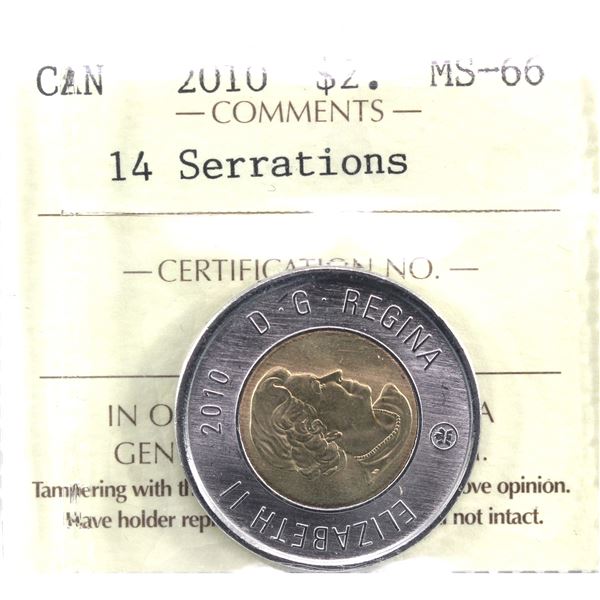 $2 2010 14 Serrations ICCS Certified MS-66.