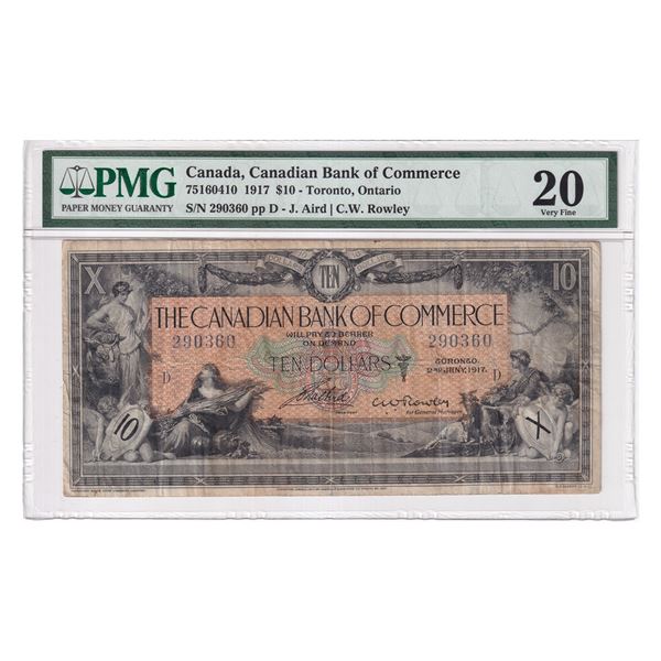 75-16-04-10 1917 Canadian Bank of Commerce $10, Arid-Rowley, S/N: 290360-D, PMG Certified VF-20. *Ra