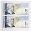Image 4 : BC-67c 2011 Bank of Canada, 5 2x Sequential  Macklem-Carney, S/N: HAK0059538/539. Last issue prior t