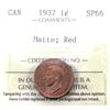 Image 2 : 1937 Canada 6-coin Matte Specimen Set all coins ICCS Certified. (1-cent SP66 RED, 5-cent SP64, 10-ce