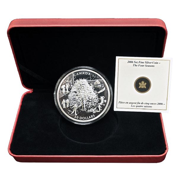 2006 $50 The Four Seasons 5oz Fine Silver Coin (Capsule lightly scratched). Mintage of only 2000! (T