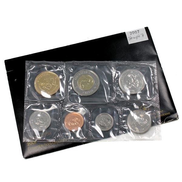 2007 Canada Straight 7 Variety Uncirculated Proof Like Set.